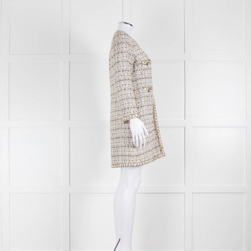 Edward Archour Paris Cream Boucle Dress Coat With Pearl Buttons