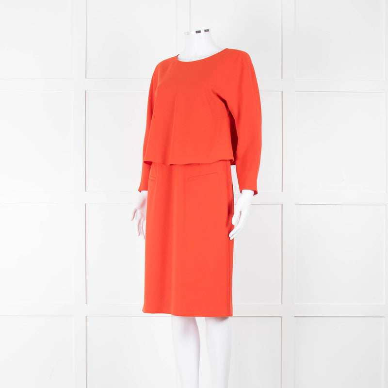 Armani Collezioni Coral Orange Red Sleeved Dress