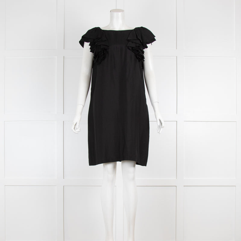 See By Chloe Black Shift Dress with Frill Sleeves