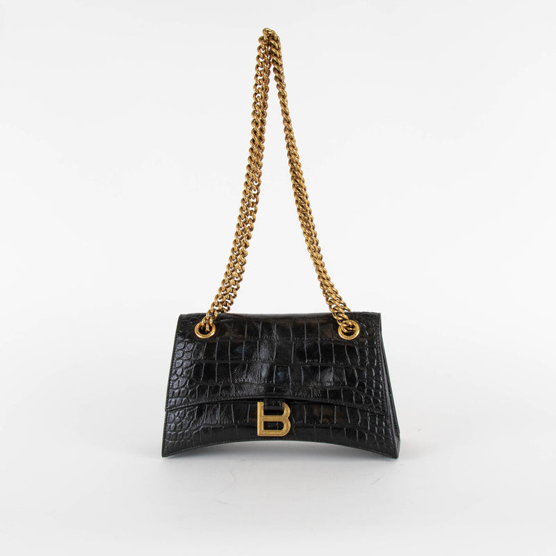 Balenciaga Black Crush Small Crocodile-Effect Bag