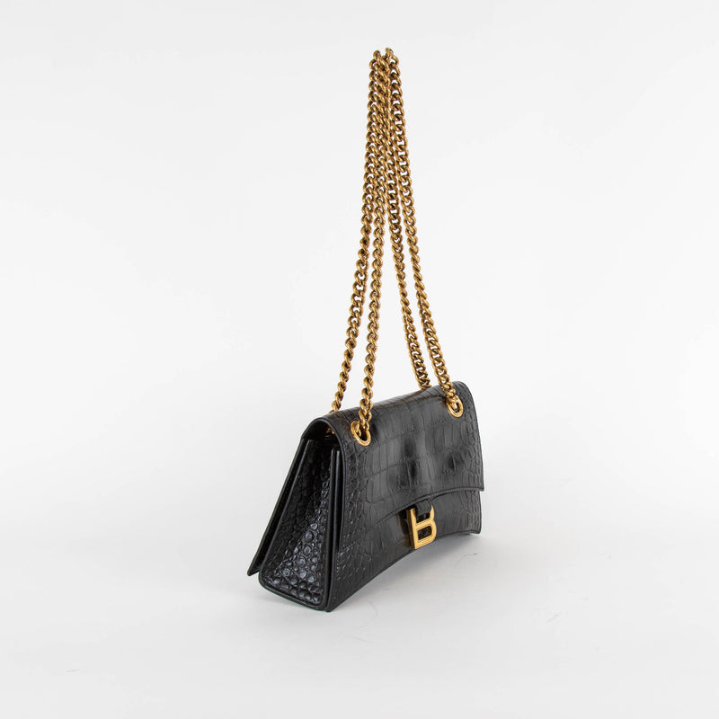 Balenciaga Black Crush Small Crocodile-Effect Bag