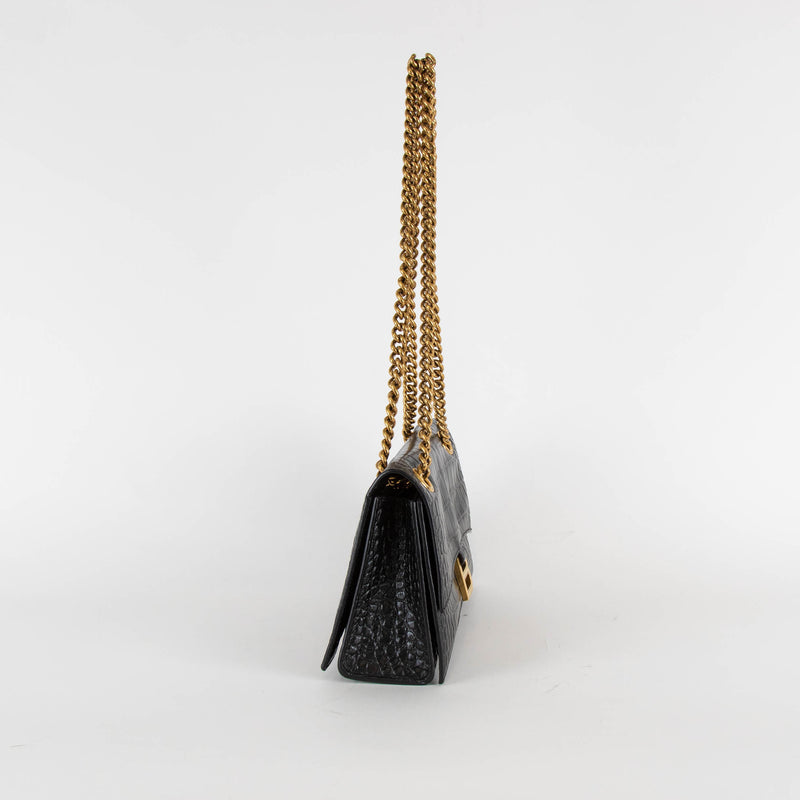 Balenciaga Black Crush Small Crocodile-Effect Bag