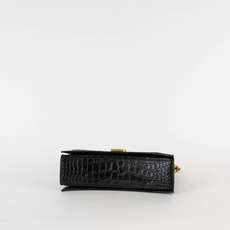 Balenciaga Black Crush Small Crocodile-Effect Bag