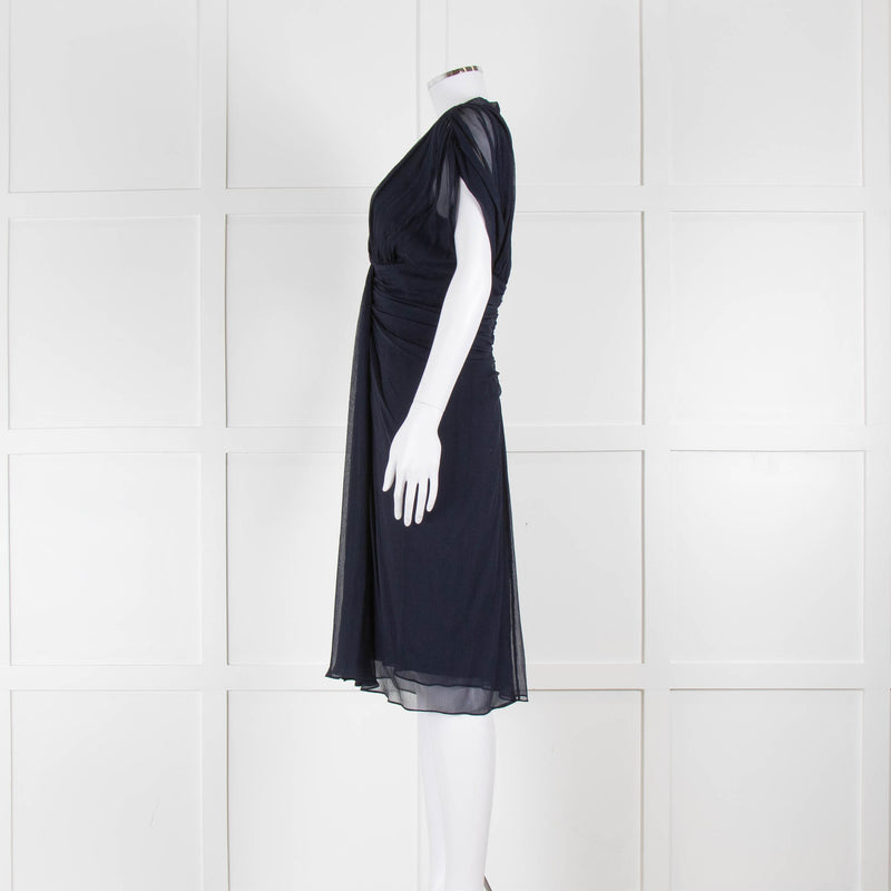 Diane von Furstenberg Navy Blue Chiffon Crossover Dress