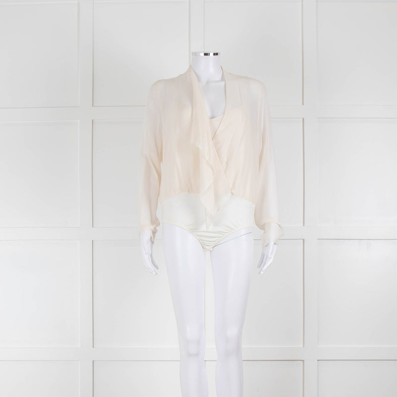 Akris Cream Silk Bodysuit Crossover Top