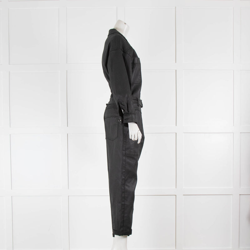 Donna Ida Black Cotton Coated Long Sleeve Jumpsuit