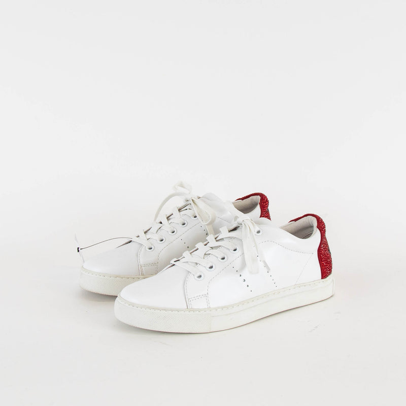 Lola Cruz White Red Diamante Smiley Face Trainers