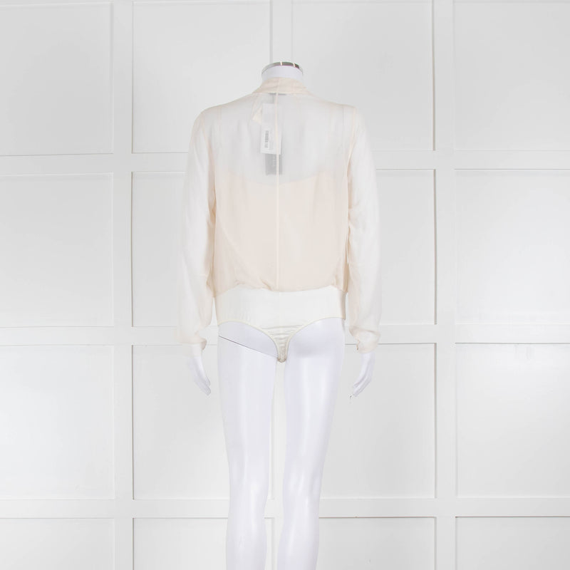 Akris Cream Silk Bodysuit Crossover Top