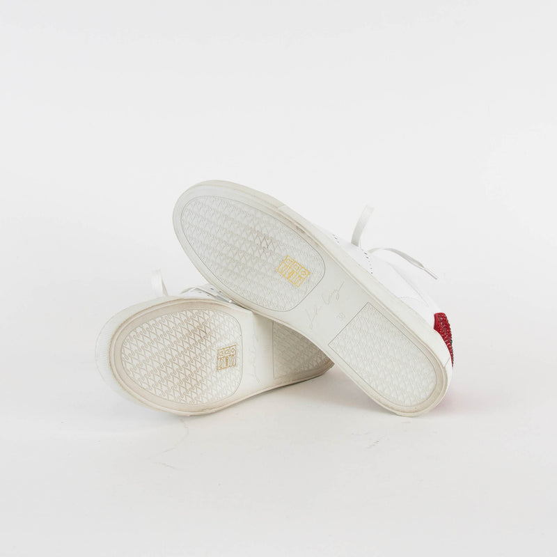 Lola Cruz White Red Diamante Smiley Face Trainers