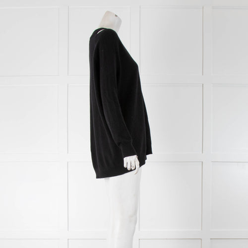 Notshy Black V Neck Cut Out Shoulders Cashmere Jumper