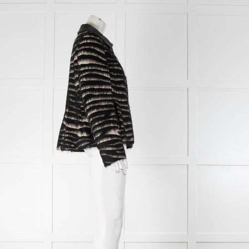 Piazza Sempione Black Cream Striped Leather Collar Jacket