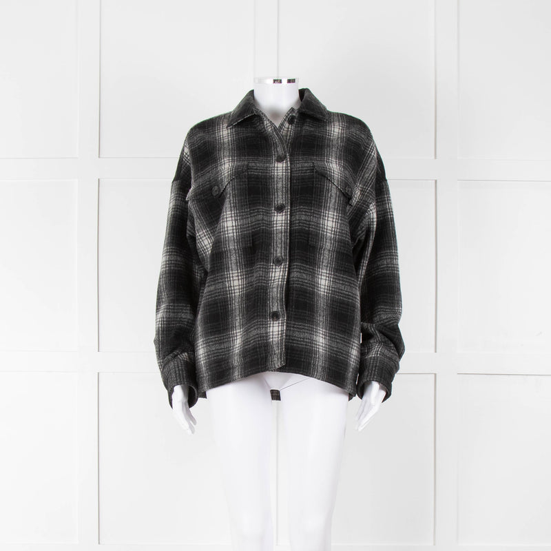 All Saints Black Grey Check Button Front Pocket jacket