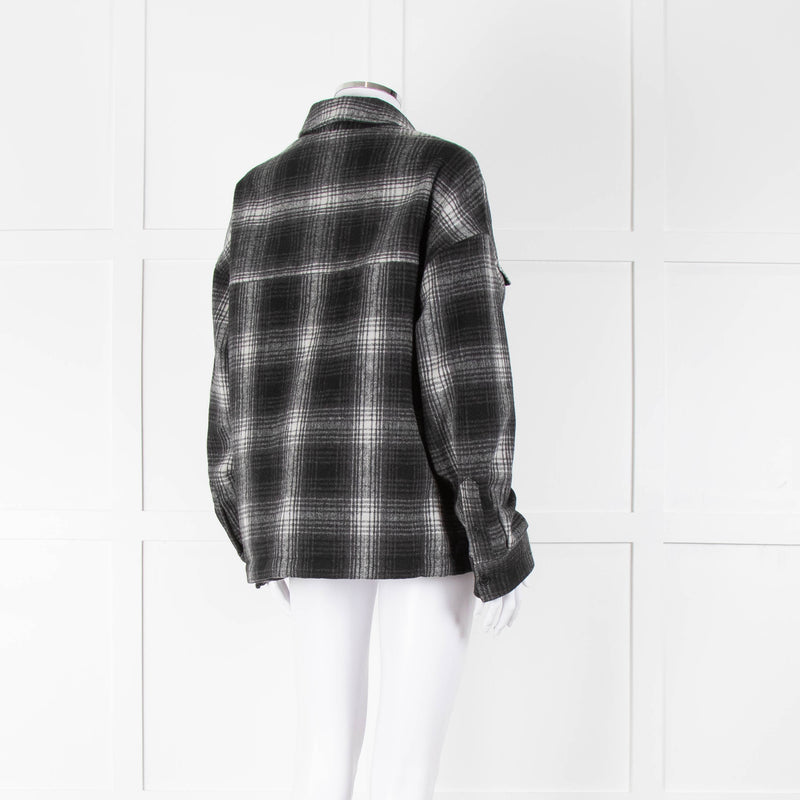 All Saints Black Grey Check Button Front Pocket jacket