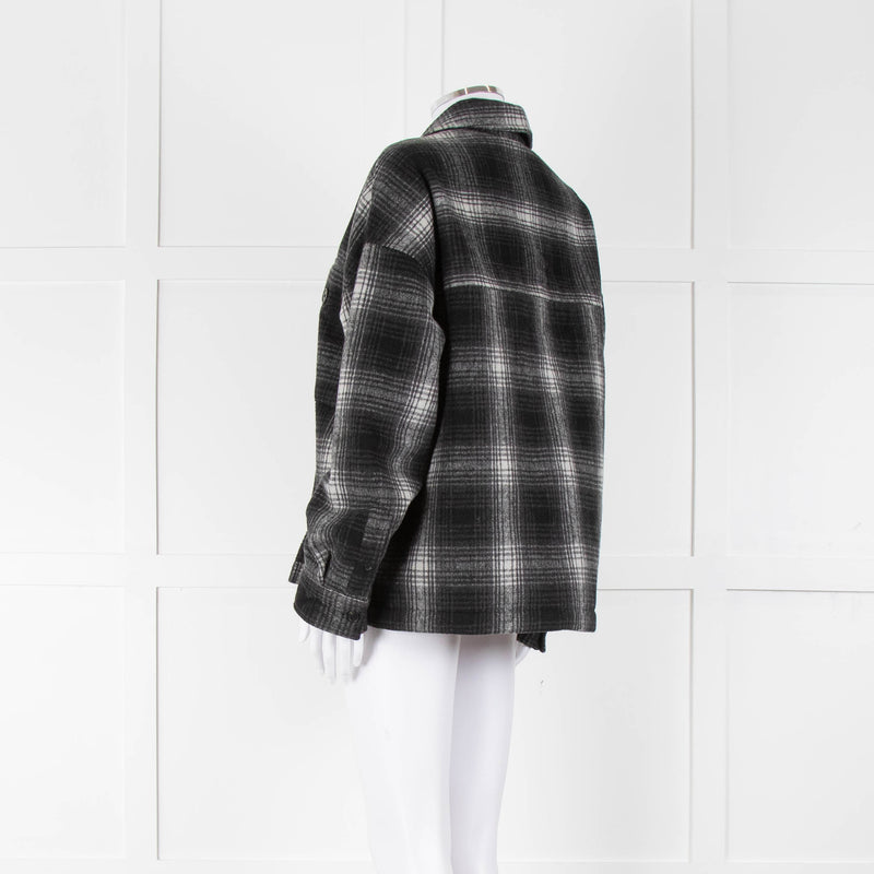 All Saints Black Grey Check Button Front Pocket jacket