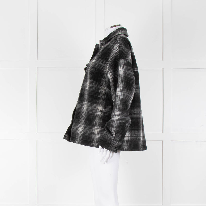 All Saints Black Grey Check Button Front Pocket jacket