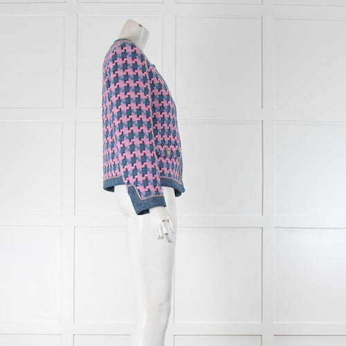 Sandro Blue Denim Pink Tweedy Short Jacket