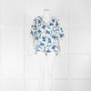 120% Lino White Linen Top with Blue Flowers