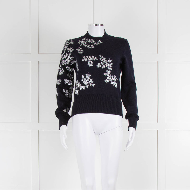 Dries Van Noten Navy Wool Silver Hand Painted Sweater