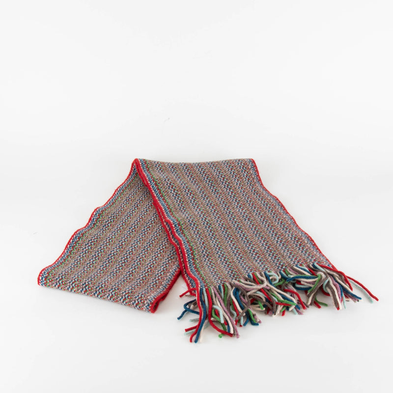 Brora Red Edge Pattern Wool Scarf