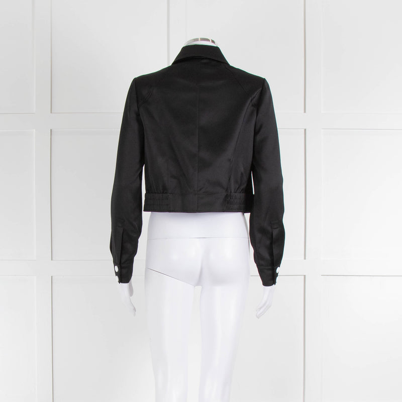 ME + EM Black Satin White Button Cropped Jacket