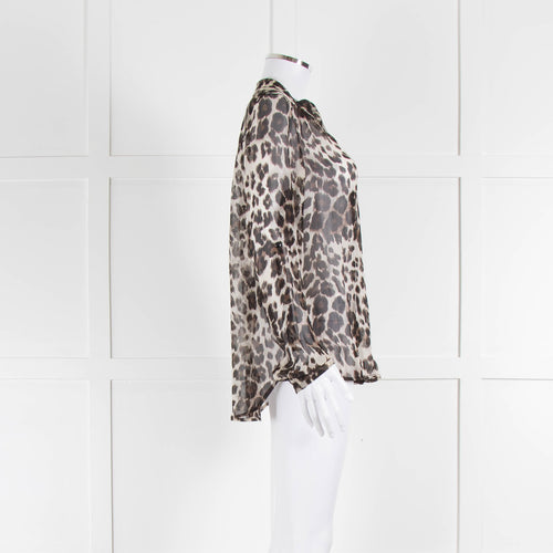 Diane Von Furstenberg Cream Brown Animal Print Sheer Blouse