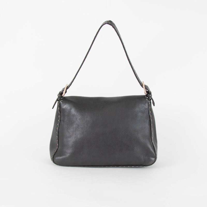 Fendi Black Grainy Leather Selleria Mama Baguette Bag