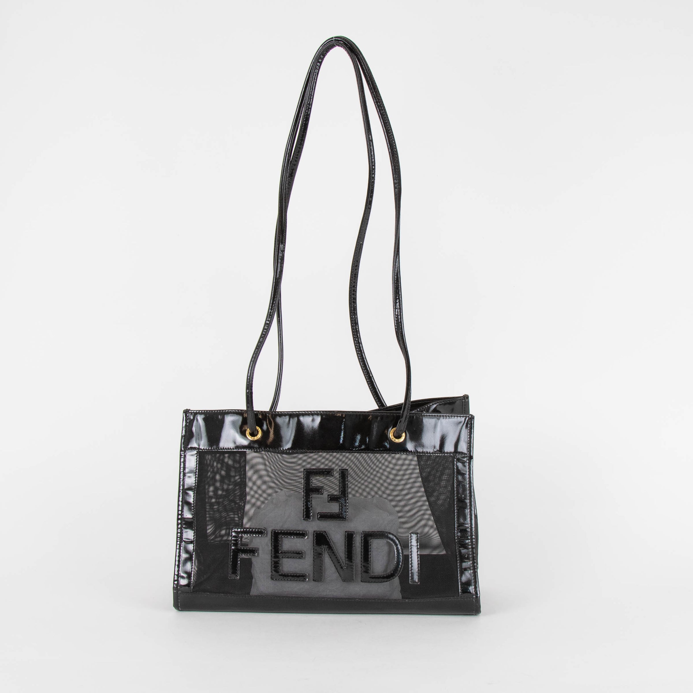 Fendi Black Leather Trim Mesh Logo Tote Bag – Phoenix Style