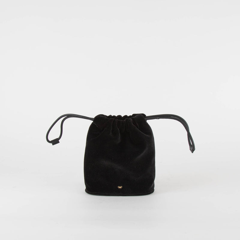 Anya Hindmarch Black Velvet Drawstring Evening Bag