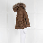 Moncler Khaki Puffer Jacket with Fur Collar