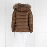 Moncler Khaki Puffer Jacket with Fur Collar