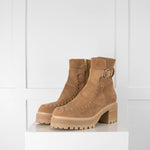 Russell & Bromley Beige Suede Chunky Heel Boots