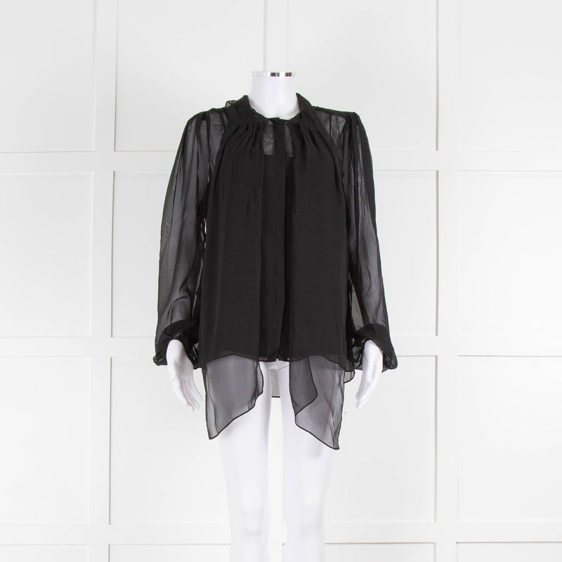 Diane Von Furstenberg Black Silk Tie Neck Blouse