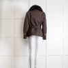 Luisa Spagnoli Brown Quilted Fur Collar Zip Up Jacket