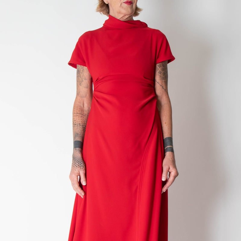 Amal Al Mulla Red Sleeveless Tie Neck Maxi Dress