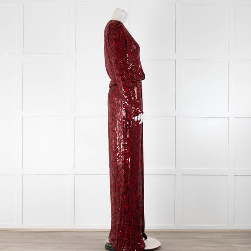 Galvan Red Sequin Front Split Long Sleeve Maxi Dress