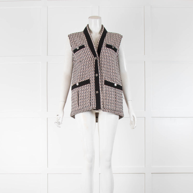 Maje Cream Black Trim Tweedy Sleeveless Jacket