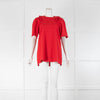 VVB Victoria Beckham Red Frill Trim Short Sleeve Top