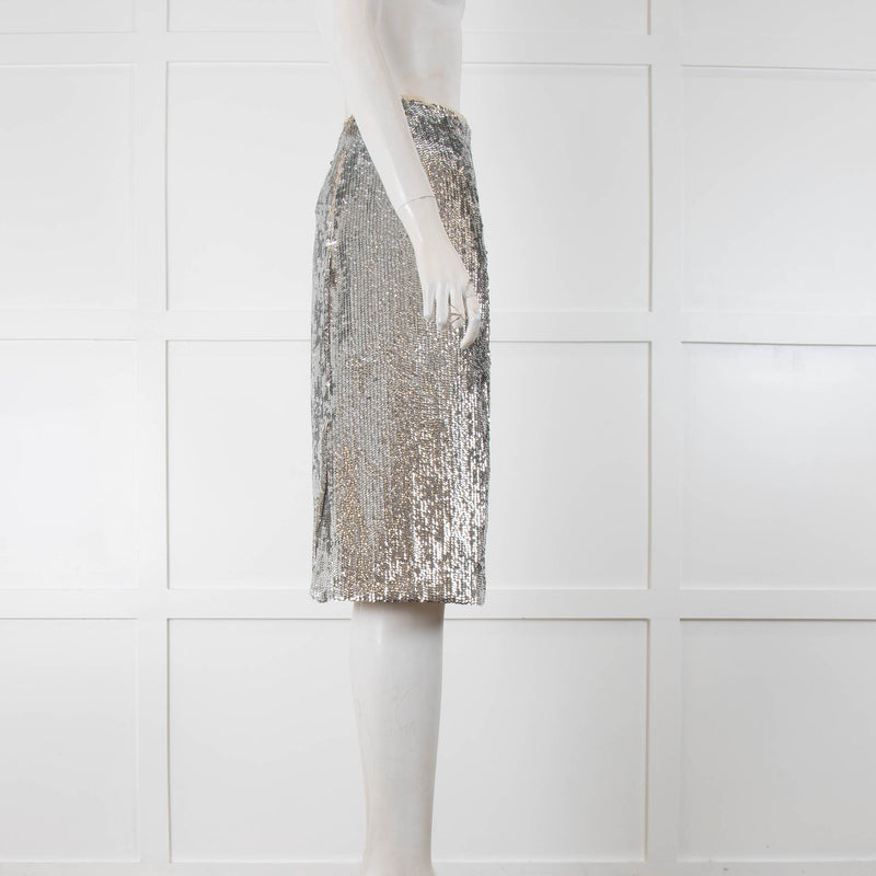 J Crew Silver Sequins Midi Skirt