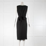 Victoria Beckham Black Sleeveless Silk Belted  Mirror Detail Dress