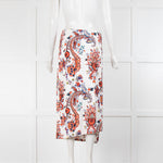 Paco Rabanne White Red Floral Side Press Stud Midi Skirt