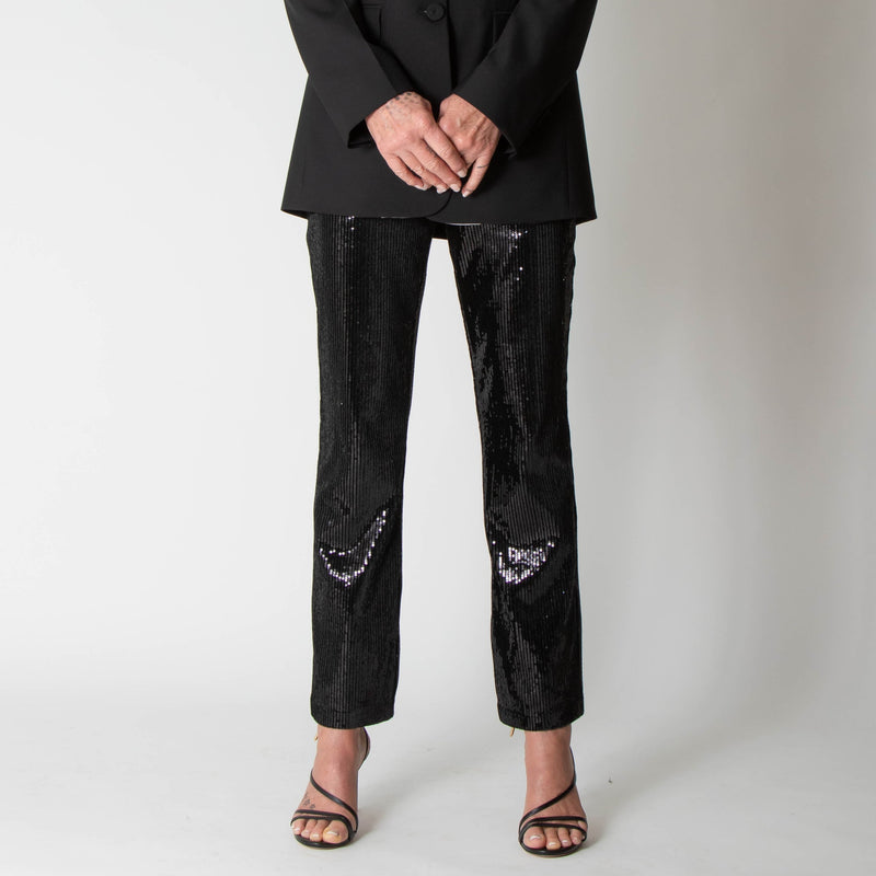 Agnes B Black Sequin Straight Leg Trousers