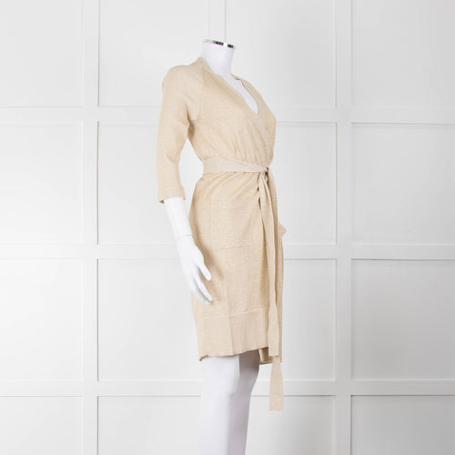 Diane Von Furstenberg Gold Lurex Long Belted Cardigan