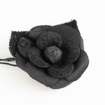 Chanel Black Fabric Tweed Detail Camellia Brooch