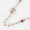Chanel Gold White Red Stone Pearl Long Necklace
