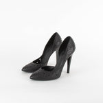 Bottega Veneta Black Leather Eyelet Detail Heeled Shoes