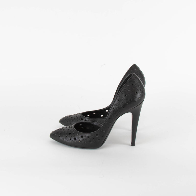 Bottega Veneta Black Leather Eyelet Detail Heeled Shoes