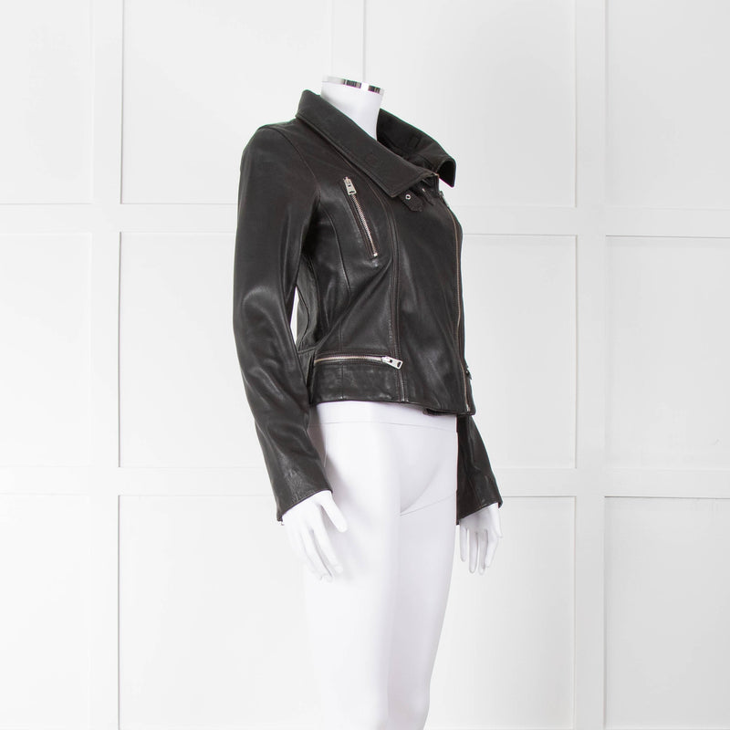 All Saints Black Side Zip Leather Jacket