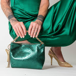 Jimmy Choo Green Metallic Python Effect Calf Leather Bag