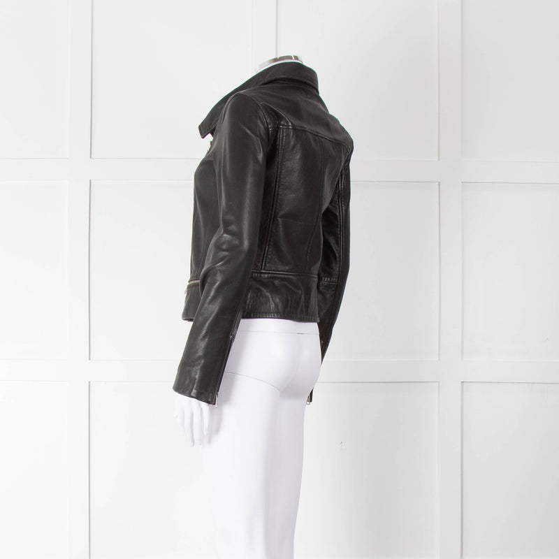 All Saints Black Side Zip Leather Jacket