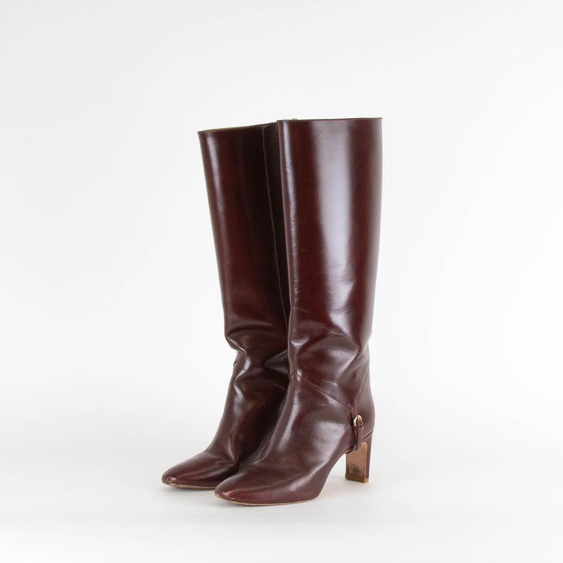 Reformation Burgundy Gaelle Round Toe Knee Boots